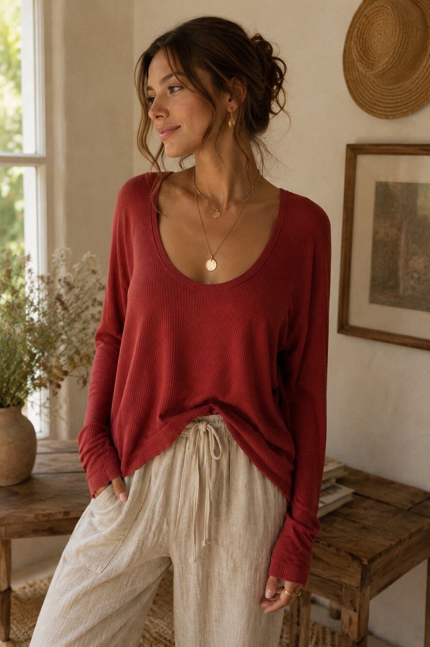 We the Free Oversized Waffleknit Auburn Longsleeve Slouchy Boho Size XS